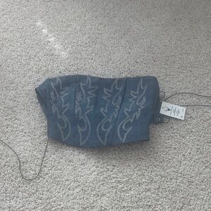 Blue Corset Top with Embroidered Design